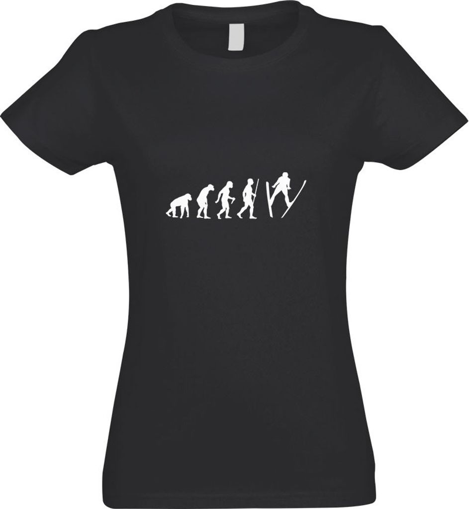 Kiwistar - T-Shirt tailliert - Damen - Graphit - Skispringen Evolution - mit Motiv Bedruckt - Funshirt Design - Sport - Freizeit - Damen - XL