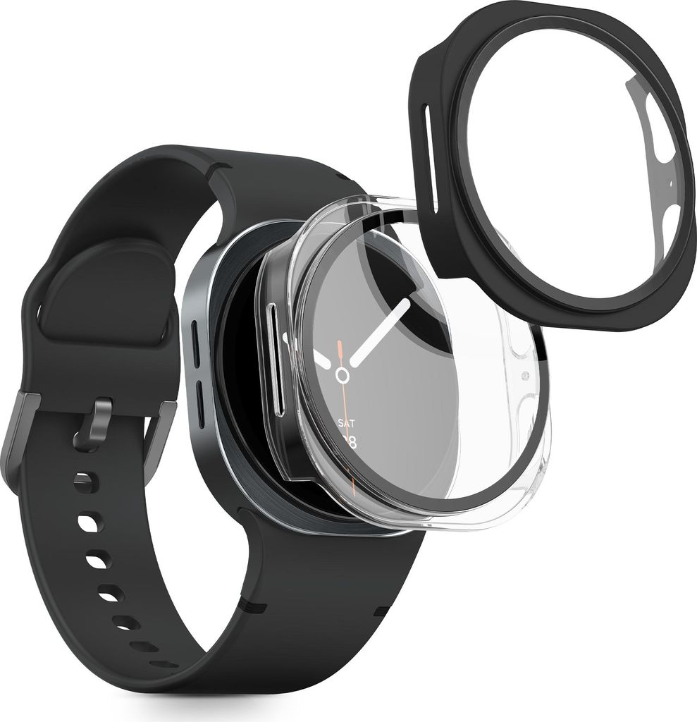 kwmobile 2x Glas Hülle für Samsung Galaxy Watch 8 (44mm) Schutzhülle - Fullbody Fitnesstracker Case Set aus Glas - Transparent Schwarz