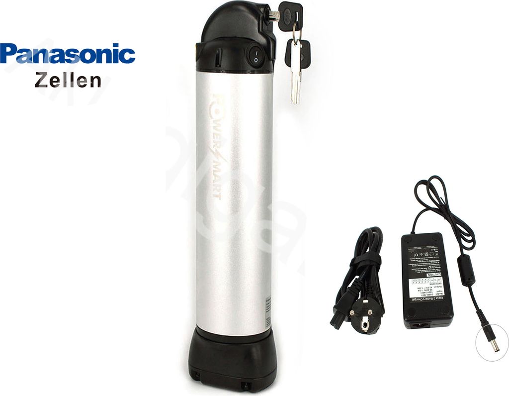 PowerSmart E-Bike Akku 36V 10,5Ah / 378Wh Pedelec Bottle Emountainbike Senglar Tucano Ebike-De Roux Wave P1ebike mit Halterung und Ladegerät