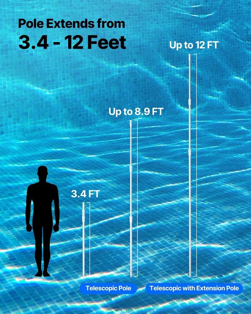 Perche télescopique pour piscine 1,20 à 3,60 m en aluminium renforcé