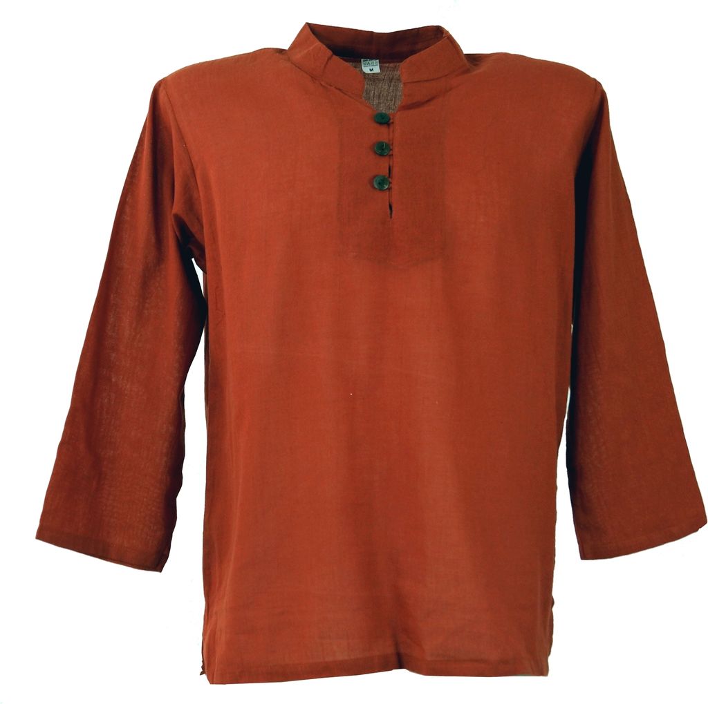 Yoga Hemd, Goa Hemd mit Knopfleiste - Rost, Herren, Orange, Baumwolle, Größe: M