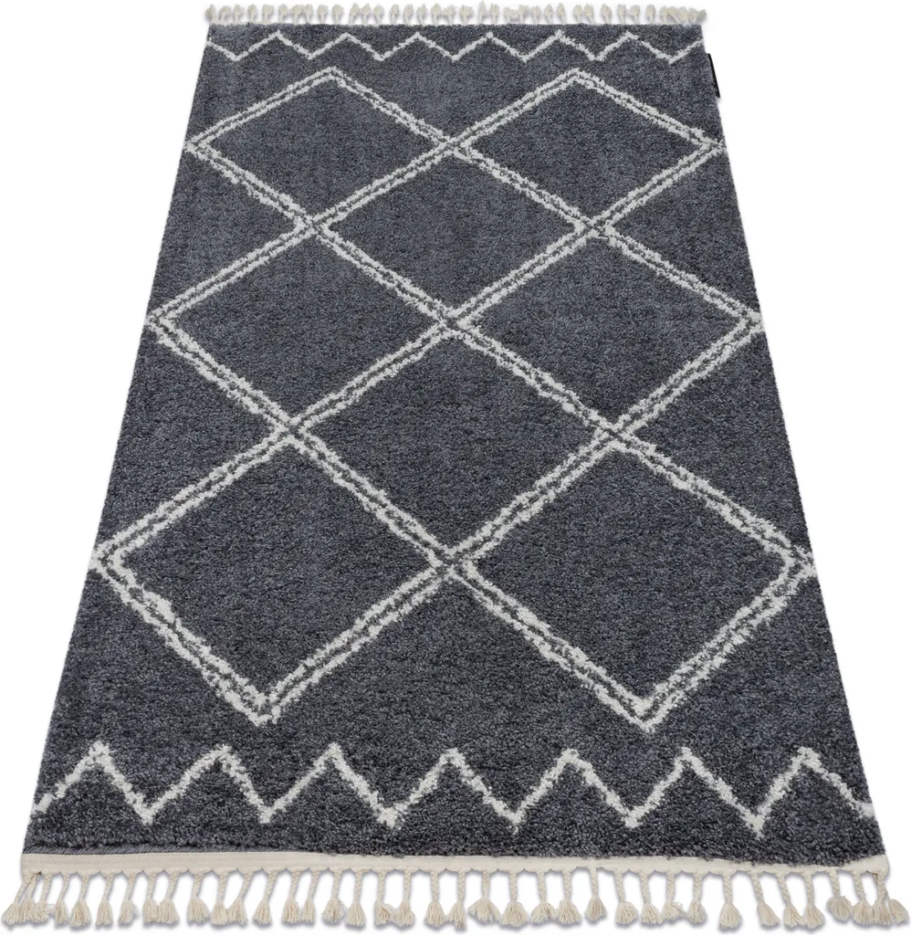 Tapis Berbère ASILA B5970 Gris et Blanc Shaggy Marocain 80x150 cm