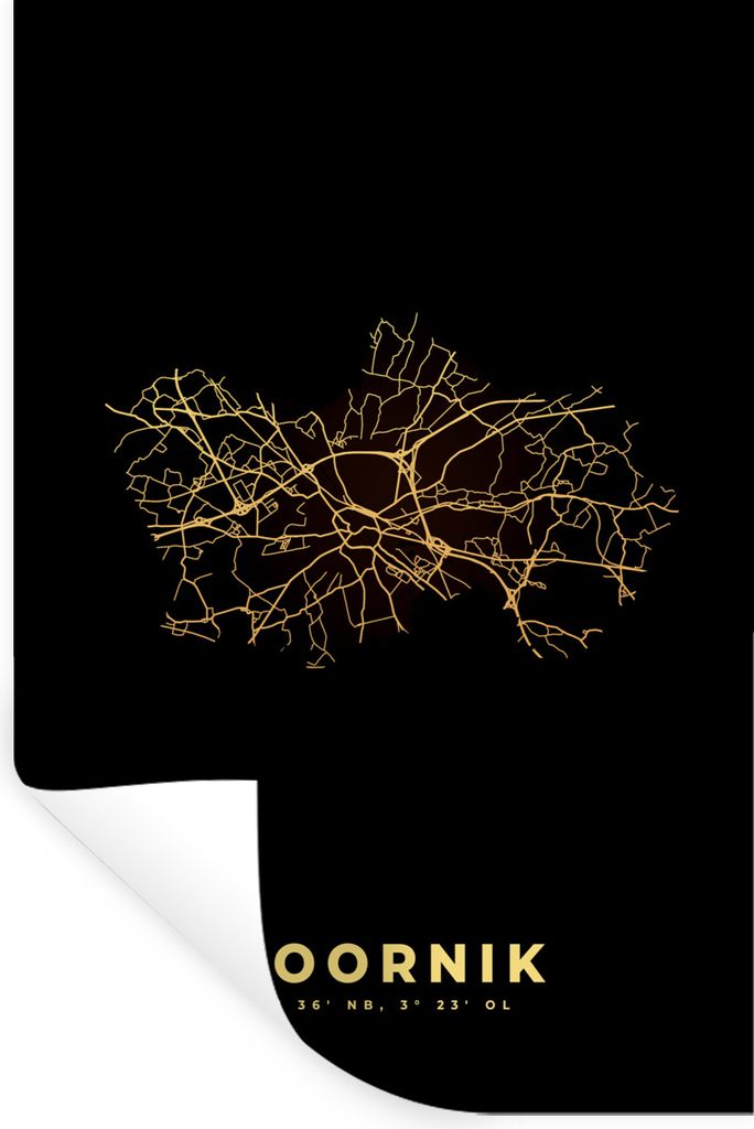 MuchoWow Wandtattoo Wandsticker Wandaufkleber Stadtplan - Belgien - Gold - Karte - Tournai 20x30 cm Selbstklebend und Repositionierbar - Sticker ...