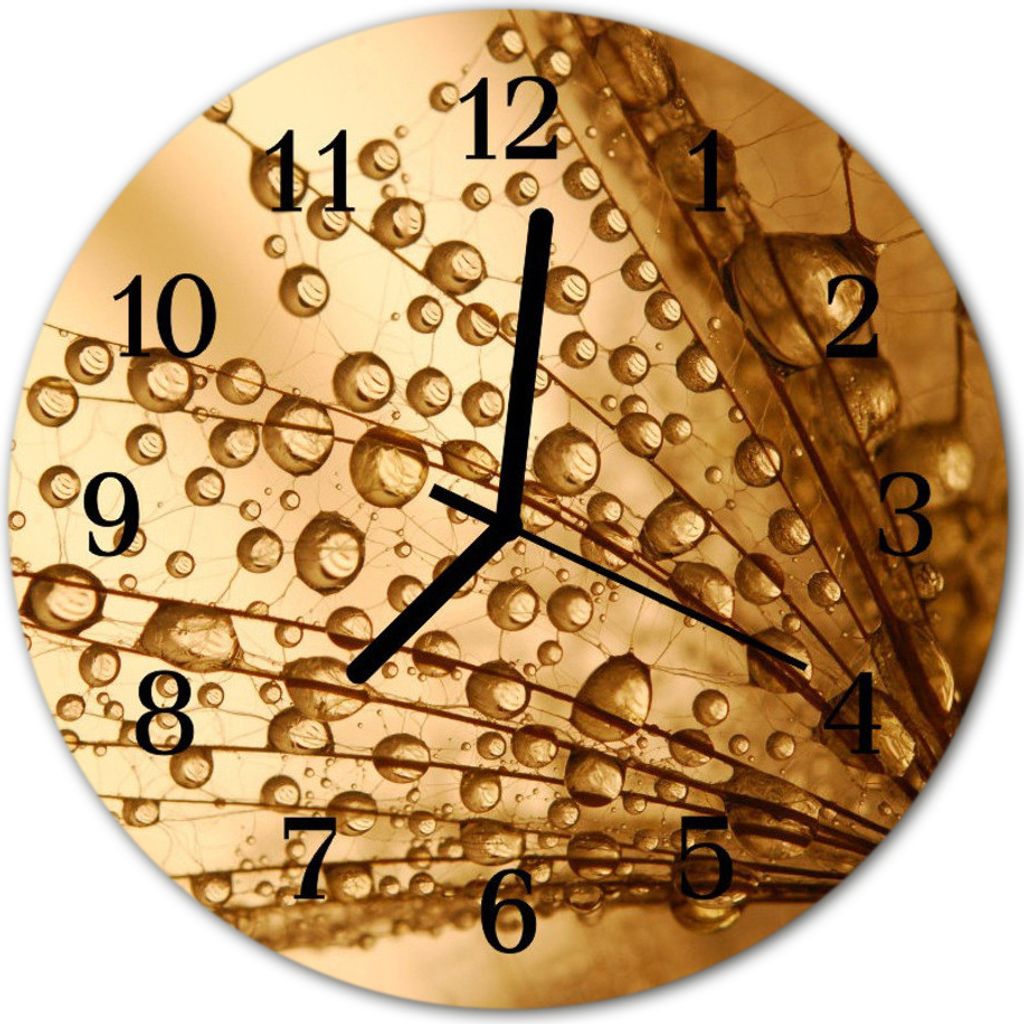 Glasuhr Wanduhr Küchenuhr Echt-Glas 30fi cm Pusteblume gold