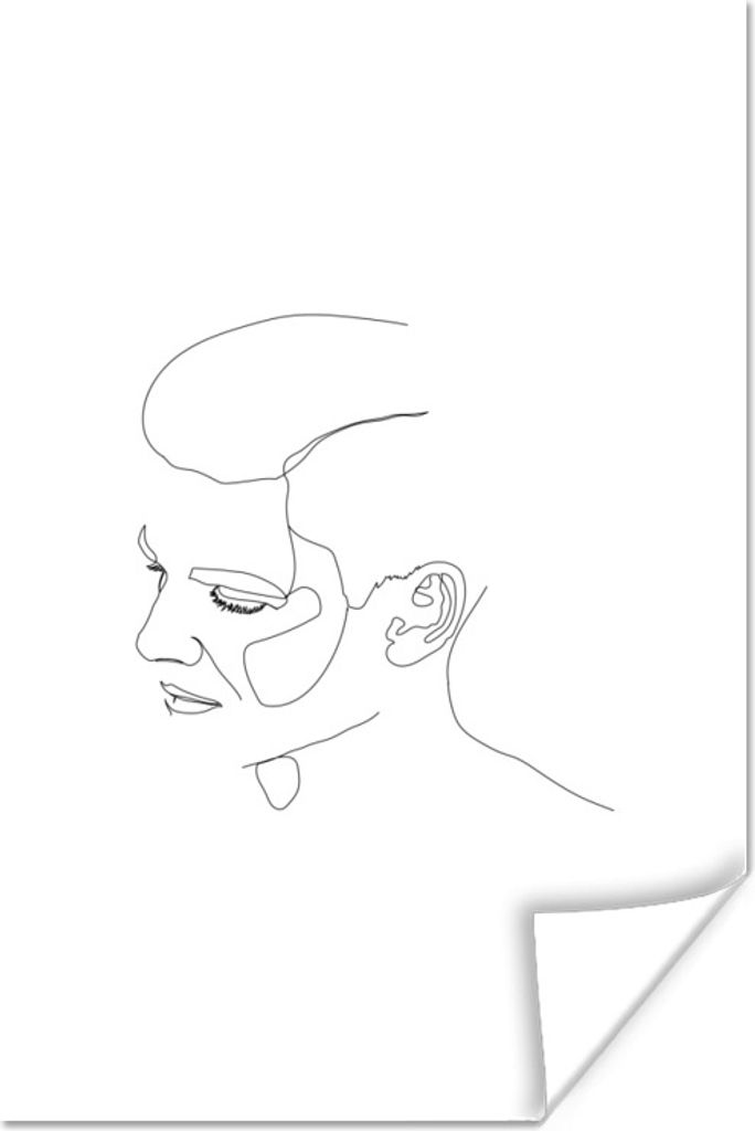 MuchoWow Poster Strichzeichnung - Mann - Schwarz - Weiß 40x60 cm - Plakate für die Wand - Poster Babyzimmer
