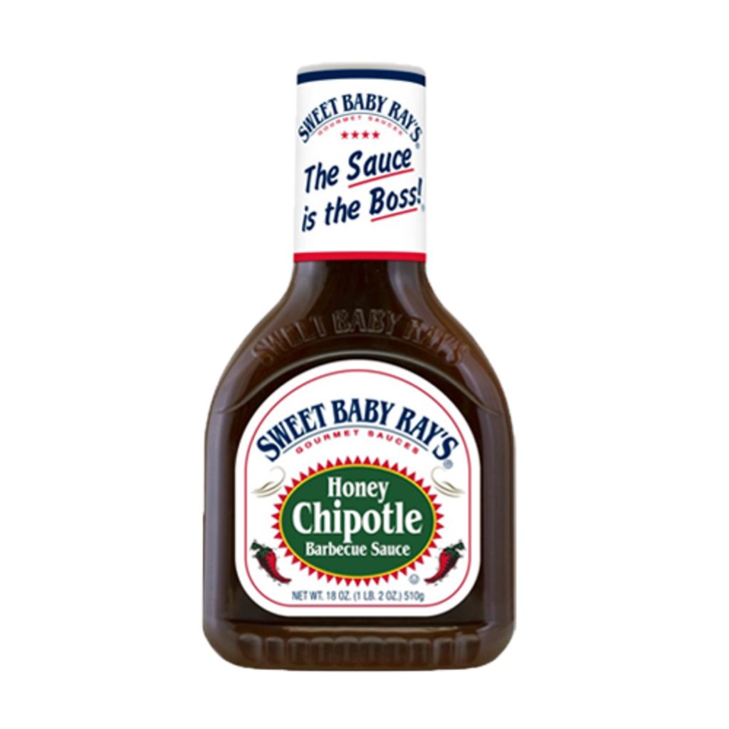 A bottle of Sweet Baby Ray's Honey Chipotle Barbecue Sauce.