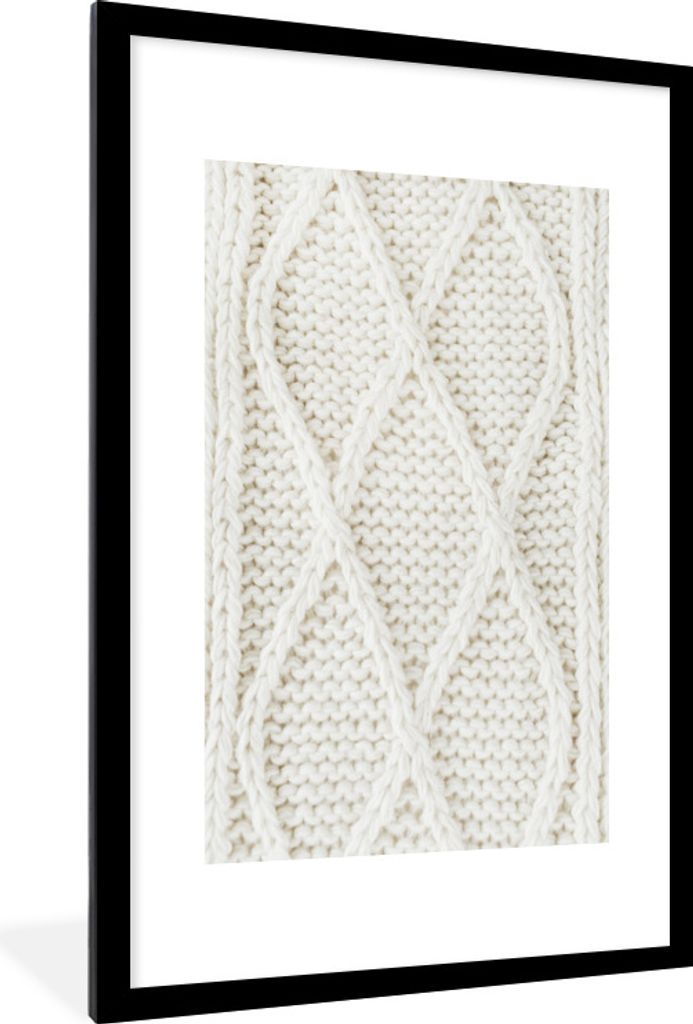 MuchoWow Gerahmtes Poster Pullover - Muster - Weiß 60x90 cm - Poster mit Schwarzem Bilderrahmen Wandposter Rahmen Foto Bilder - Dekoration - Wan...