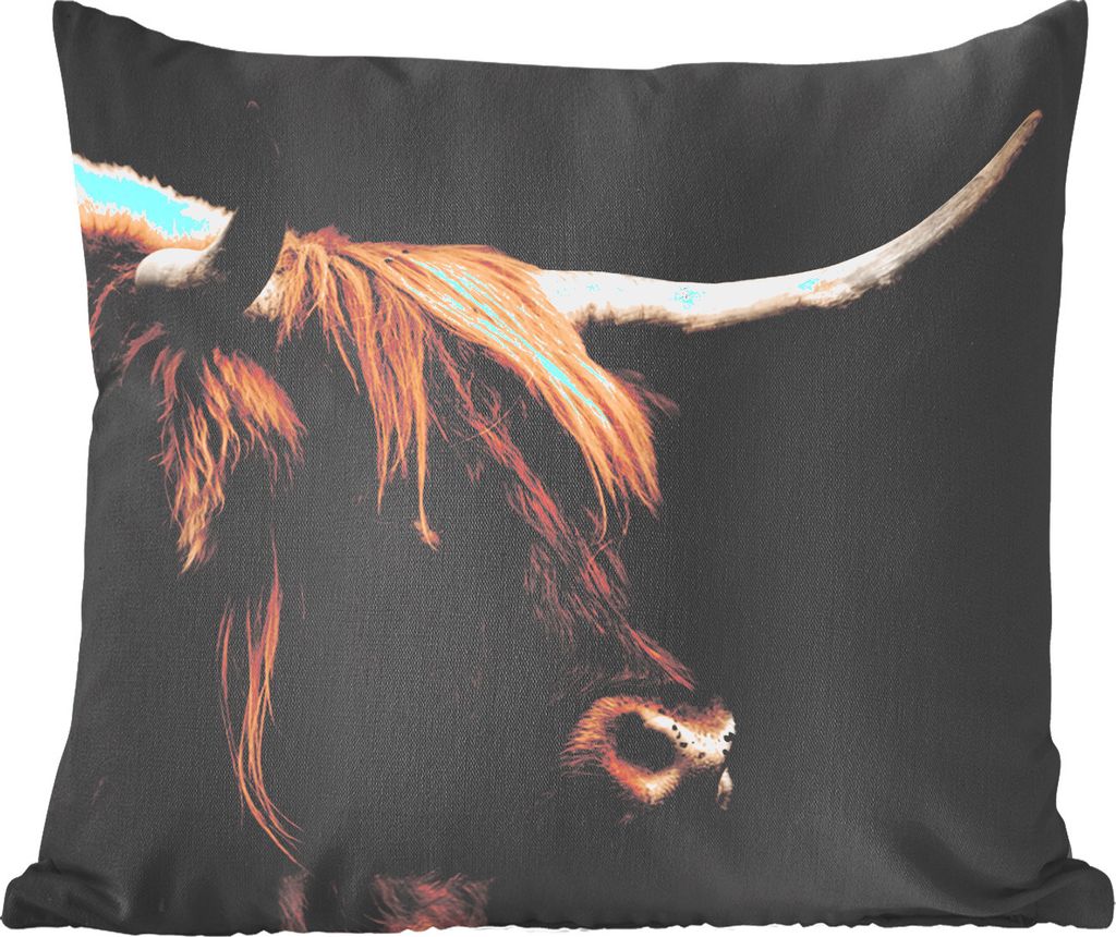 MuchoWow Zierkissen Sofakissen Wohnzimmer Dekokissen 45x45 cm Schottisches Hochlandrind - Tiere - Kuh - Schlafpolster - Polster für das Sofa