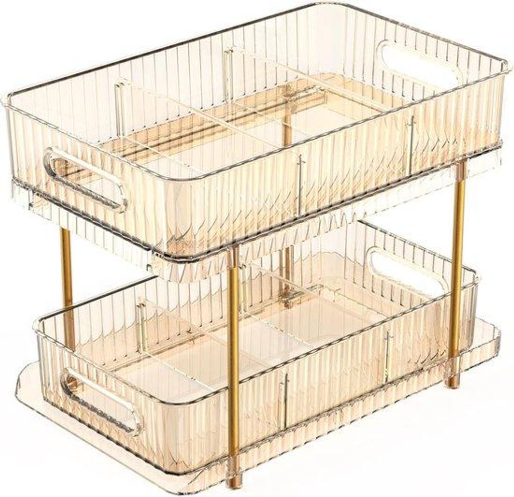 Doppelreihiger Make-up-Organisator, Trenn- und Ladestation für Badezimmer, Küche, Spüle (Amber-Gold)