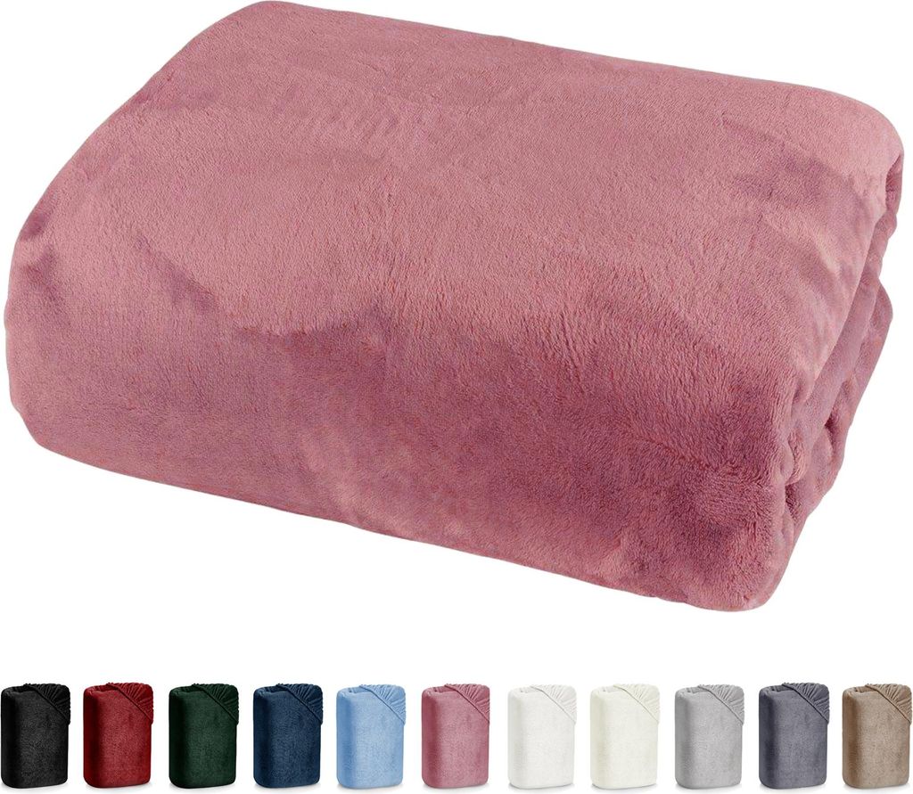 heimtexland Luxus Spannbettlaken Cashmere Touch Soft Spannbetttuch Nicky Plüsch Teddy Typ585 Altrosa 100 cm x 200 cm