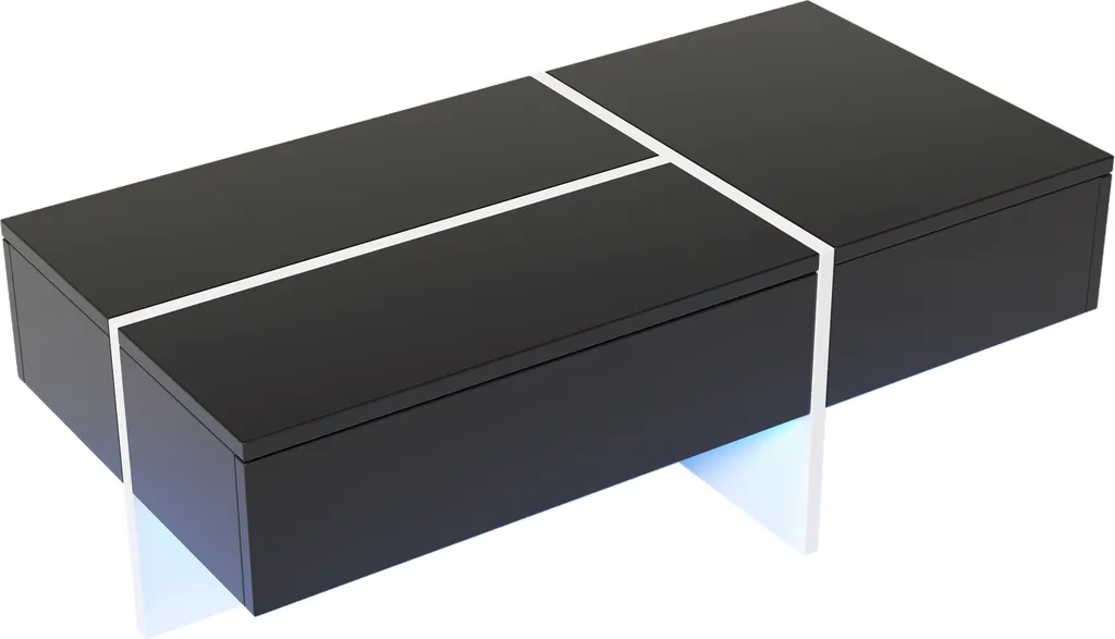 Table Basse de Salon Rectangulaire Noire avec LED pour Soirée Cinéma