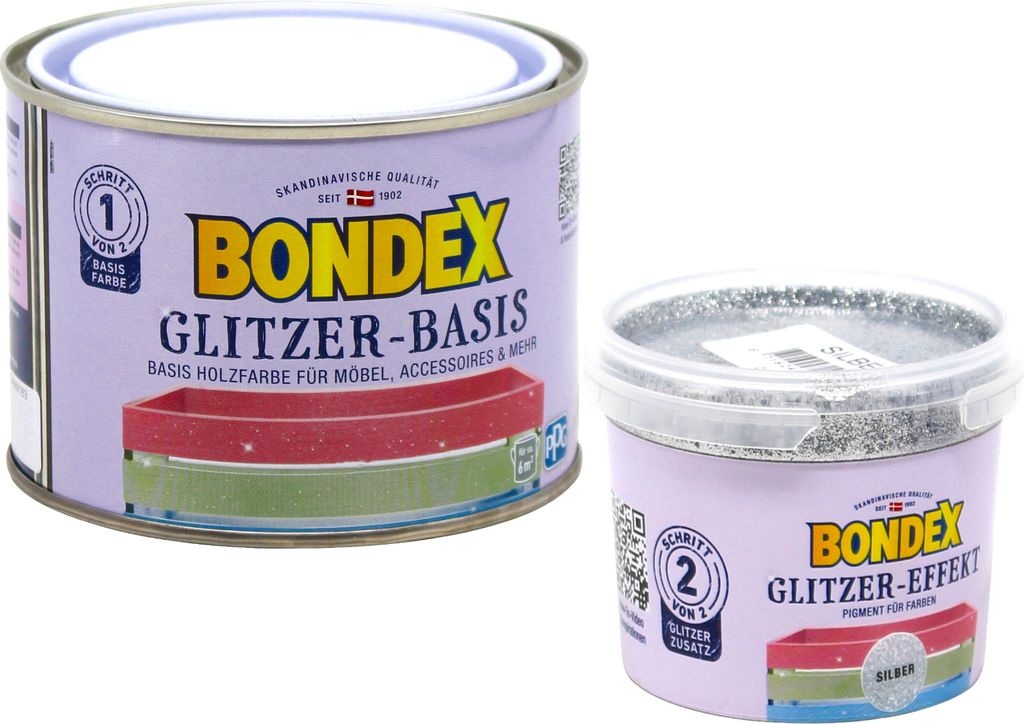 Bondex Glitzer-Mix perle - silber Holzfarbe Möbelfarbe Innenfarbe 0,5L Farbe + 0,1L Glitzereffekt