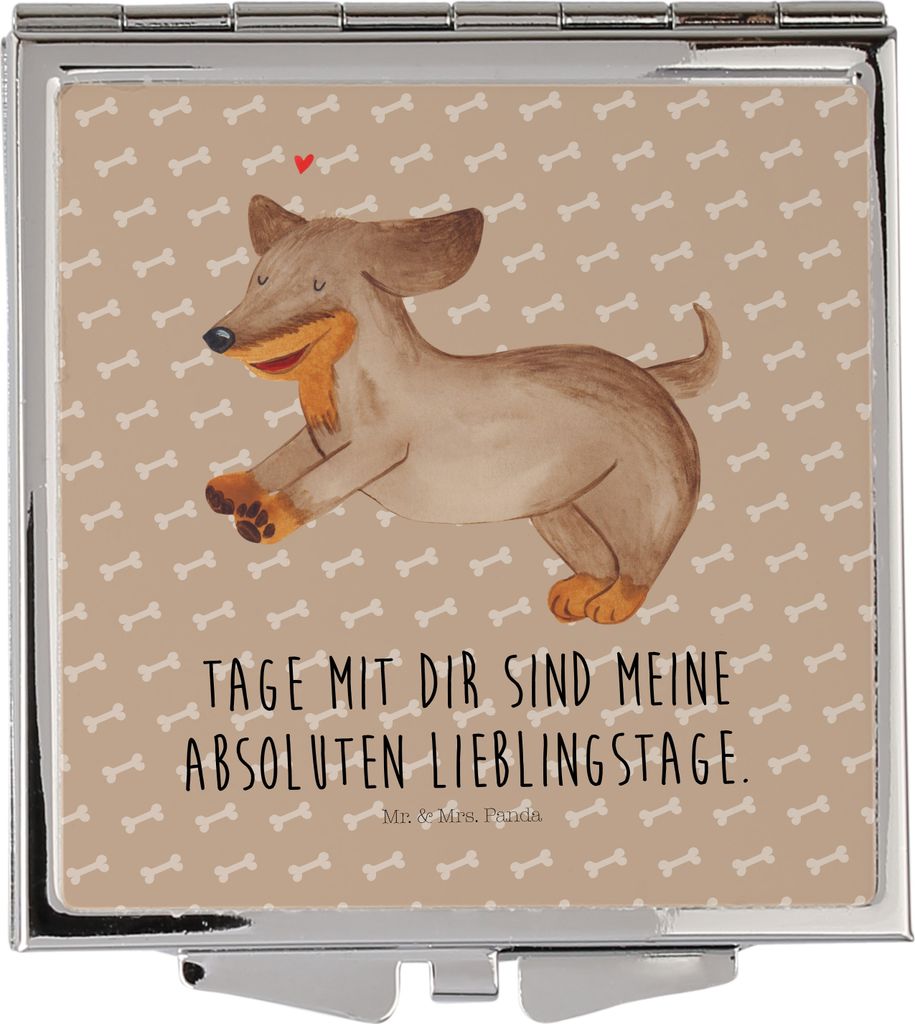 Mr. & Mrs. Panda Kosmetikspiegel Hund Dackel - Hundeglück - Geschenk, Taschenspiegel, Sprüche, Frauen Spiegel, Herz, Handspiegel, Schminkspiegel,...