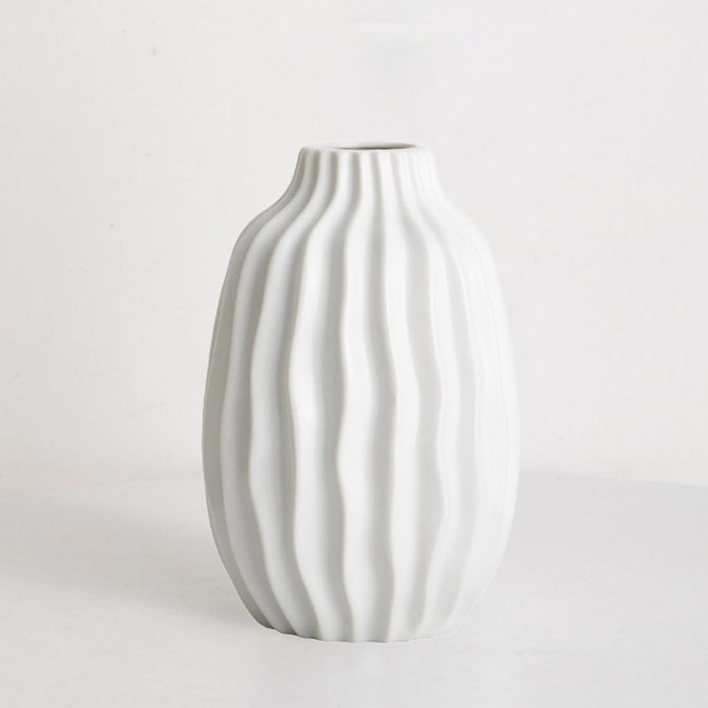 Keramische Weiße Blumenvaase - Moderne Dekorative Vase für Zuhause - Hochzeits-Tafeldekoration - Büro Schlafzimmer - 20cm