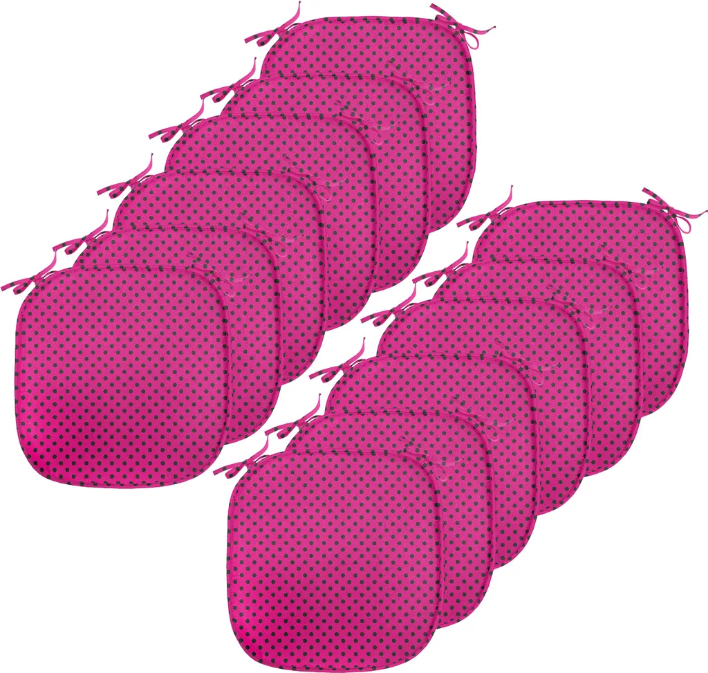 ABAKUHAUS Rivestimento rosa shocking per sedie da sala da pranzo, ispirato alla Pop Art Dots, cuscino decorativo impermeabile con cinturini per sedie da cucina, 40 cm x 40 cm - confezione da 12, rosa shocking nero