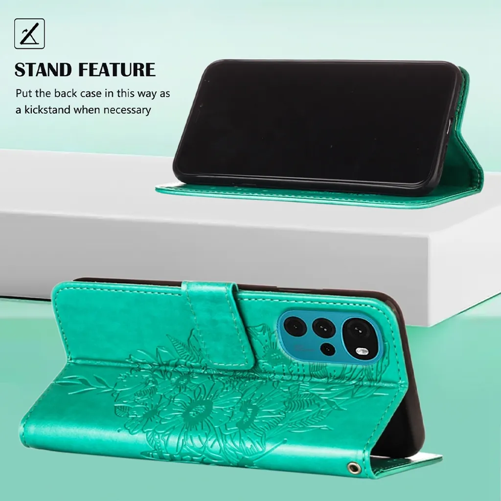 MOJIA Custodia per Motorola Moto G22 / E32S, Alta qualità Pelle Flip Portafoglio Cover per Telefono, Multifunzione Porta Carte con Tracolla Custodia. Rosa