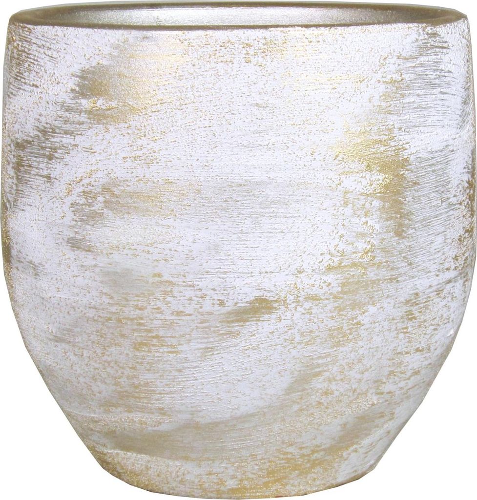 INNA-Glas Keramik Blumentopf AETIOS, Farbverlauf, weiß-Gold, 16cm, Ø17cm - Deko Übertopf