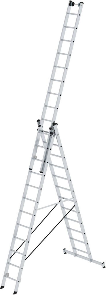 Sprossen-Mehrzweckleiter 3-teilig mit nivello -Traverse und Wandlaufrollen 3x12 Sprossen