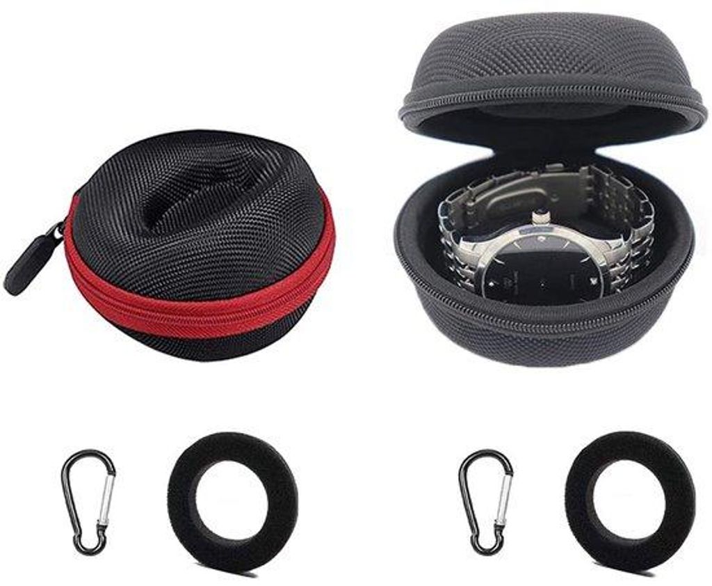 Rundes Reisegepäck für ein Uhrenarmband, 2er Set, mit weichem Fleece-Bezug, Karabinerhaken, Runde Armbandkassette, Schwarz/Rot