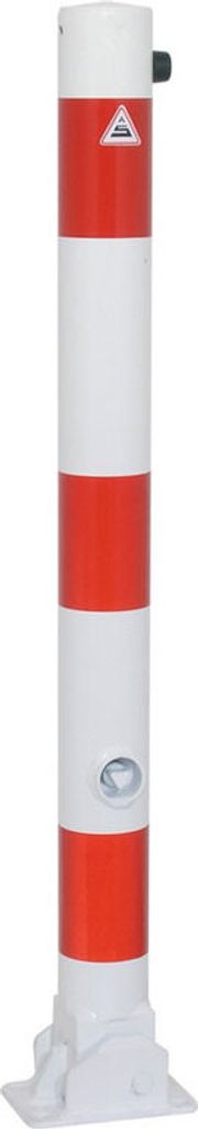Schake Absperrpfosten umlegbar zum Einbetonieren aus Stahlrohr verzinkt Ø76x2,5mm weiß mit rot reflektierenden Leuchtstreifen, Dreikantverschluss...