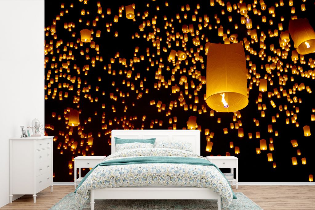 MuchoWow Fototapete für Wohnzimmer oder Schlafzimmer Wandtapete Vinyl Motivtapete Loi Krathong Heißluft-Laternen - 525x350 cm - Das Hintergrund...