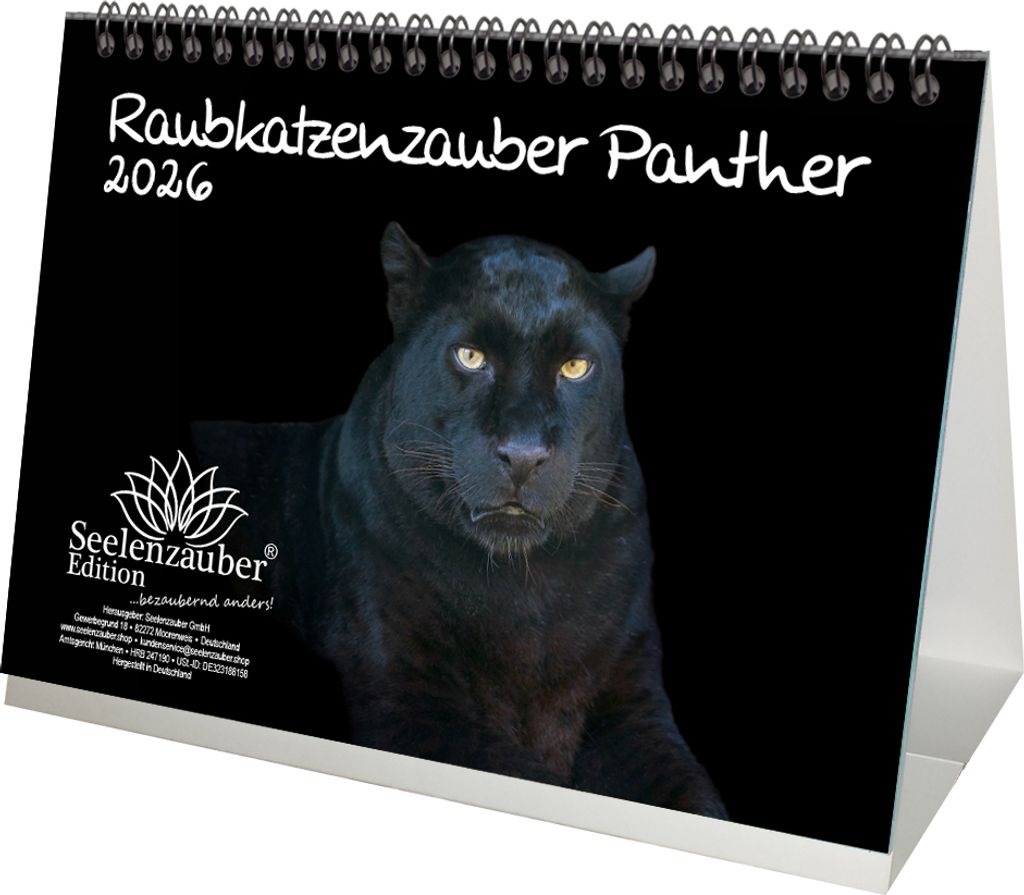 Raubkatzenzauber Panther DIN A5 Tischkalender für 2026 Panther - Seelenzauber