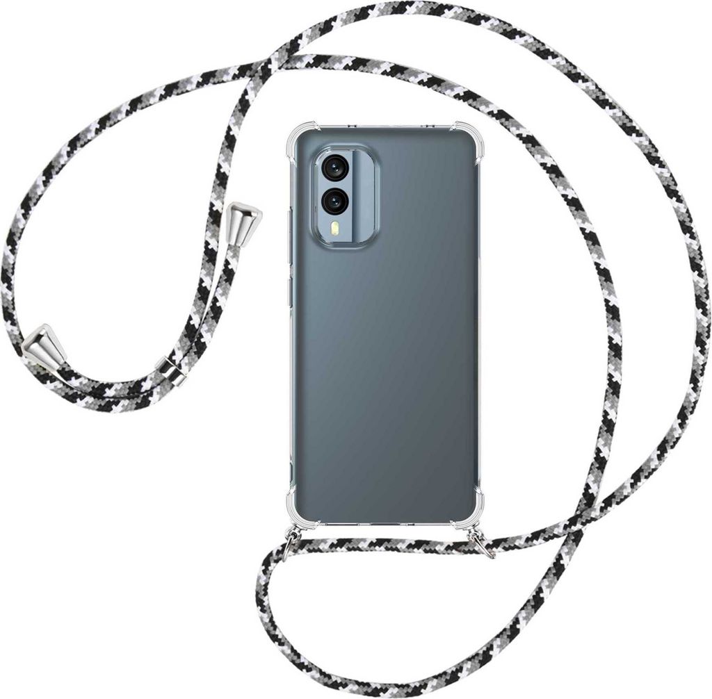 Handykette Backcover-Schutzhülle mit Band (Metall silberfarben) für Nokia X30 5G (6.43'') - schwarz/grau/weiß