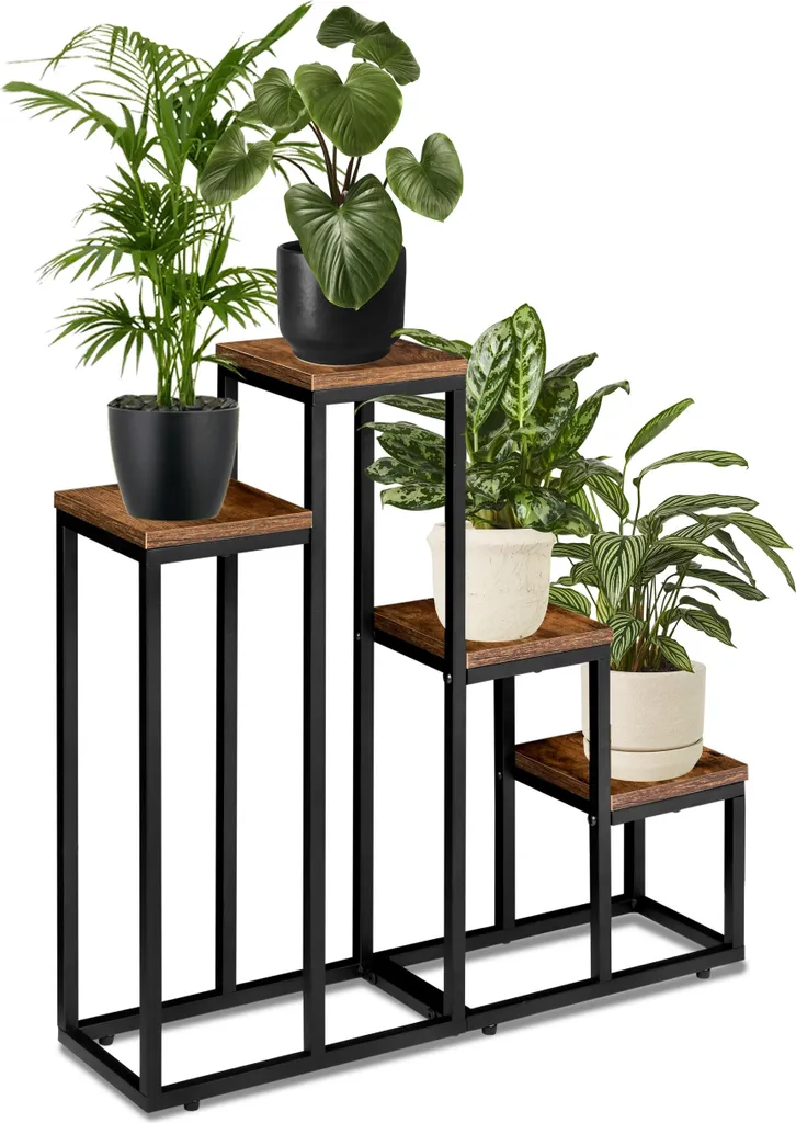 Porte-plante intérieur noir et bois Pallen - Sellette ronde moderne