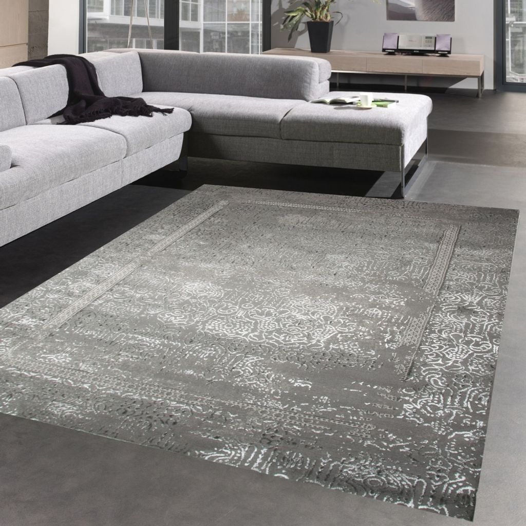 Designer-Teppich modern orientalischer Stil glänzend silbergrau Größe - 120 x 170 cm