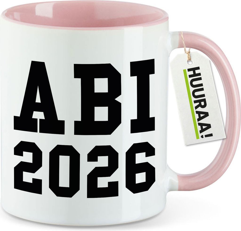 Huuraa Kaffeetasse ABI 2026 Abitur 330ml Rosa Keramik Kaffeebecher Geschenkidee