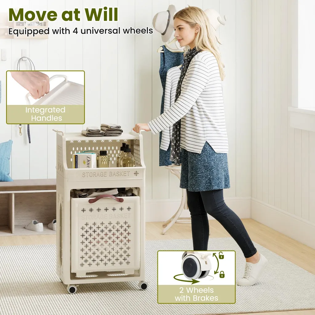 Eleganza Funzionale: Carrello COSTWAY 40L Beige per il tuo Bagno - 5