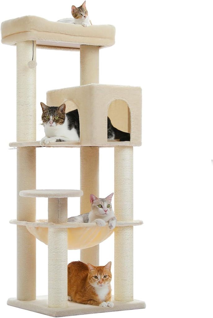 PURPURRA Großer Kratzbaum mit verstärkten Kratzstämmen (φ 8,1 cm) für große ausgewachsene Katzen, 13.6 kg, 146.8 cm