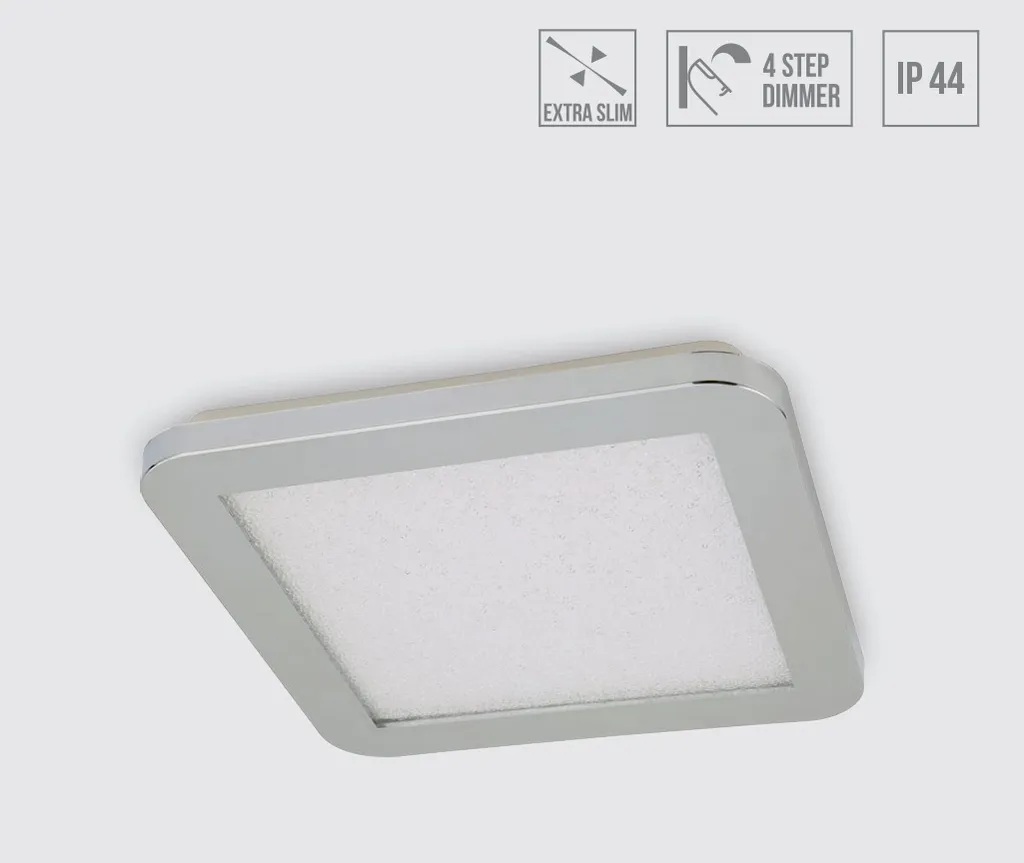 Luminaire Plafond Carré MADRAS Chrome IP44 - 18W LED Blanc Neutre 4000K