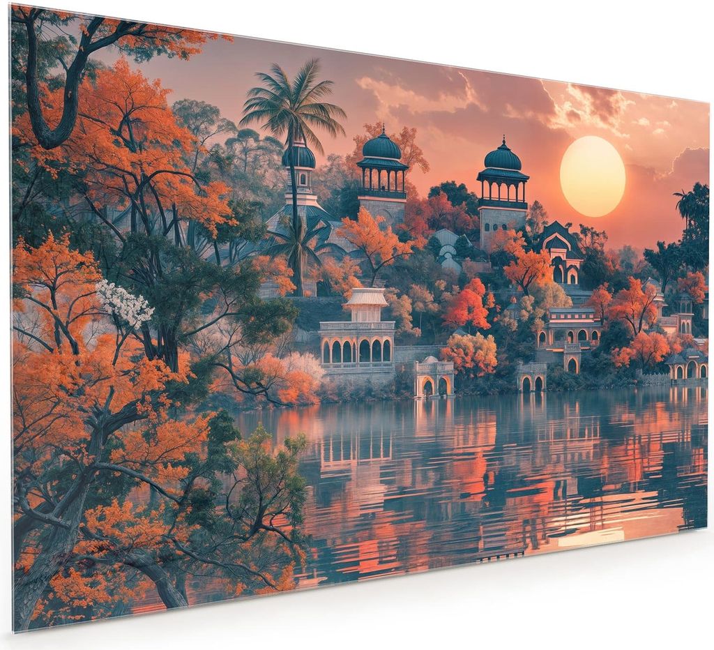 Küchenrückwand Spritzschutz Glas mit Motiv Sonnenuntergangspalast 40 x 40 cm