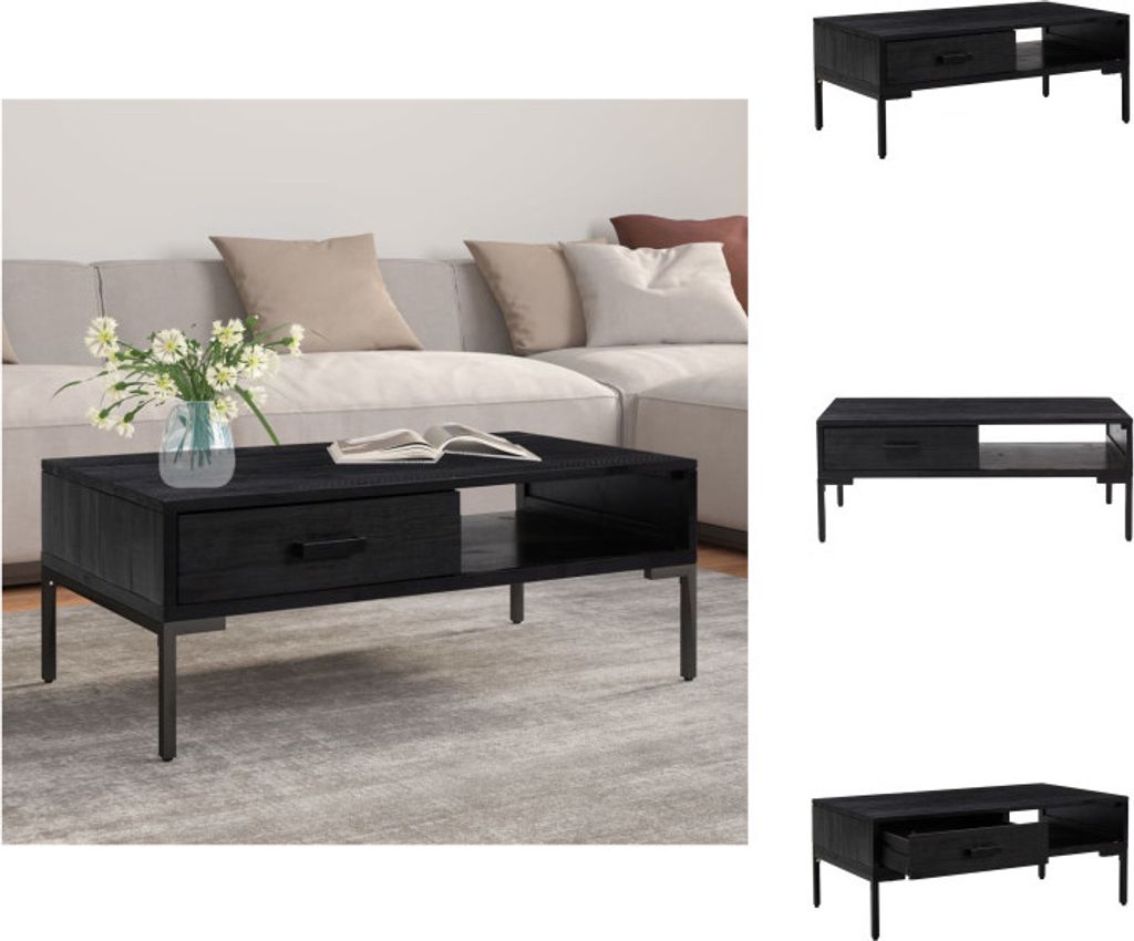 vidaXL Couchtisch Schwarz 90x50x35 cm Massivholz Kiefer - Couchtische