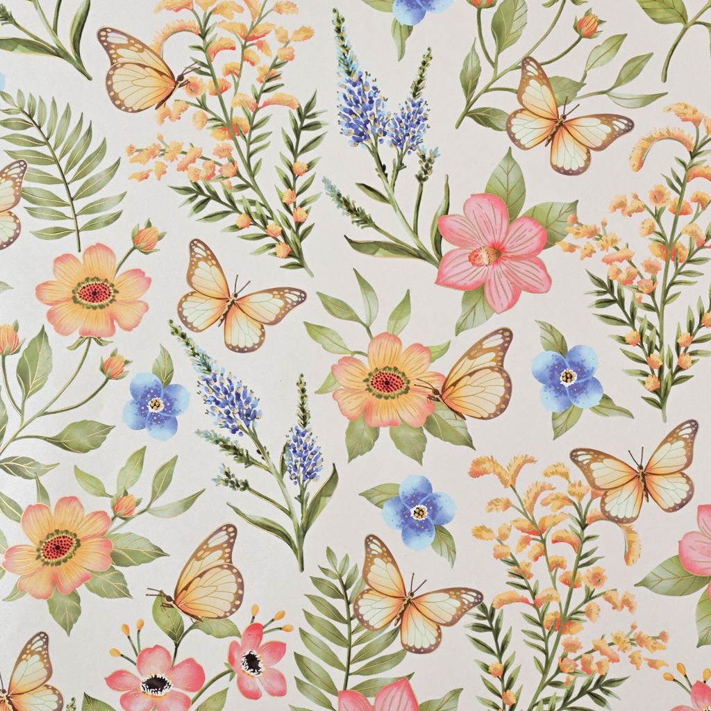 Geschenkpapier Blumen 70cm x 2m Rolle mit Schmetterlingen & Produktbild 