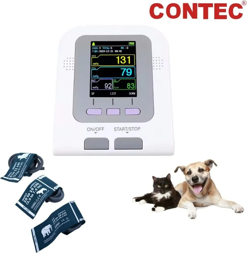 Tensiomètre Vétérinaire 3 Brassards avec Grand Écran LCD et Mémoire