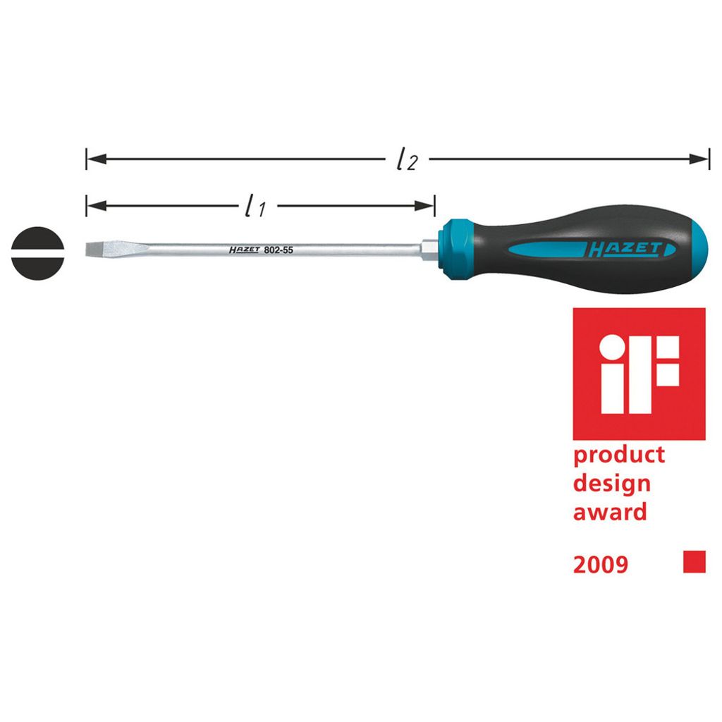 Hazet Schraubendreher HEXAnamic 802-55, Schlitz Profil, SW 1 x 5,5 mm