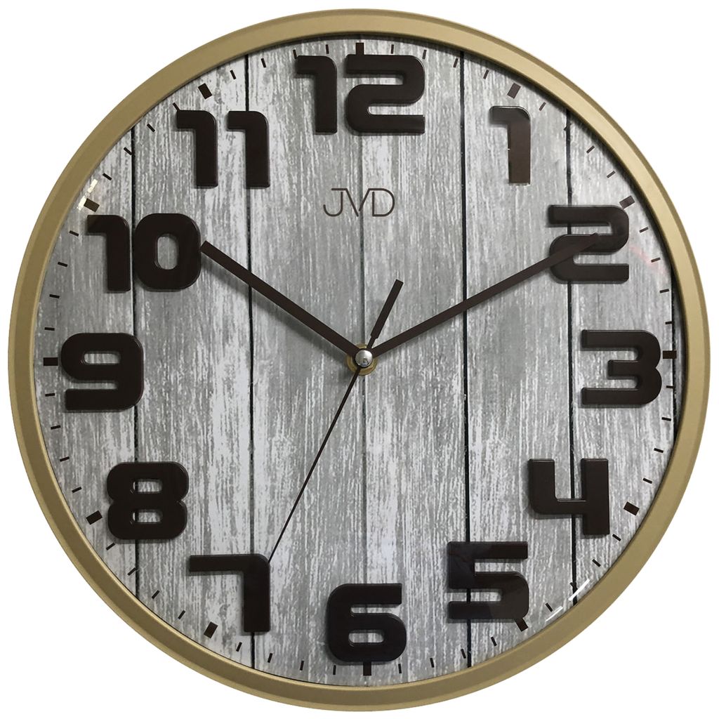 JVD HA52.1 Wanduhr Quarz analog Holz-Optik grau leise ohne Ticken