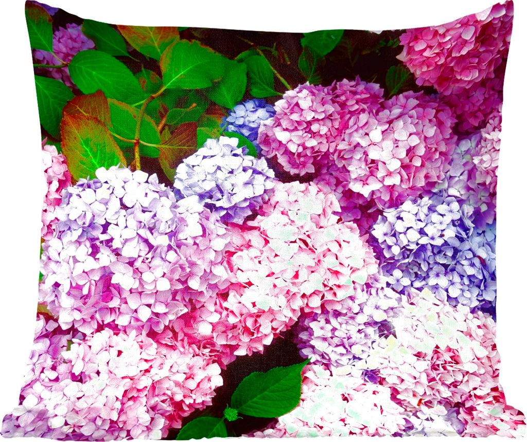MuchoWow Zierkissen Sofakissen Wohnzimmer Dekokissen 45x45 cm Rosa und blaue Hortensie - Schlafpolster - Polster für das Sofa
