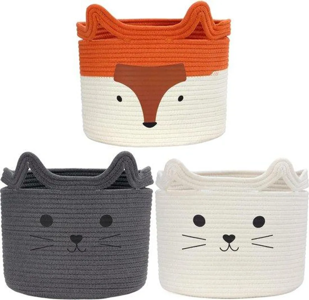 Panier Jouet Enfant 30x30 cm Lot de 3 - Rangement Robuste Gris et Blanc