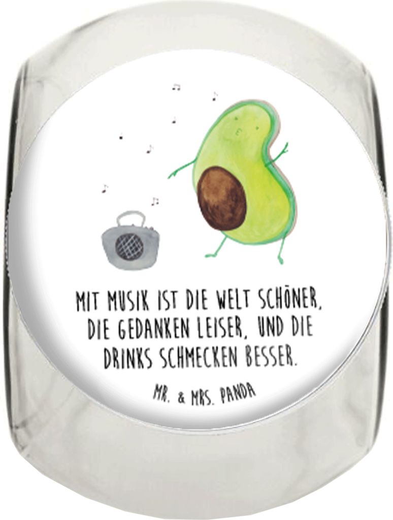 Mr. & Mrs. Panda keksdose glas Avocado Tanzen L 870ml - Weiß - Geschenk, Party, Singen, Kaffeedose, Glasdose, Urlaub, Aufbewahrungsdose, Vorratsbe...