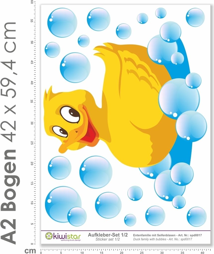 Kiwistar Badeente Badezimmer Deko Gesamtgröße, Wandsticker Set Bogen Aufkleber farbig DIN A4 DIN A2 Gesamtfläche: ca. 60x40cm
