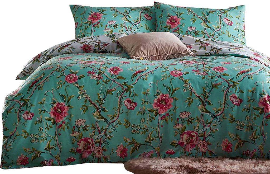 Furn - Vintage - Bettwäsche-Set "Chinoiserie" RV2138 (Doppelbett) (Helles Jadegrün)