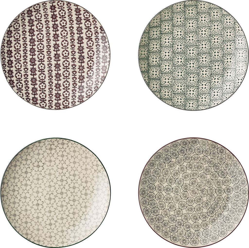 Bloomingville Karine Frühstücksteller Ø 20 cm Grün Steingut 4er Set