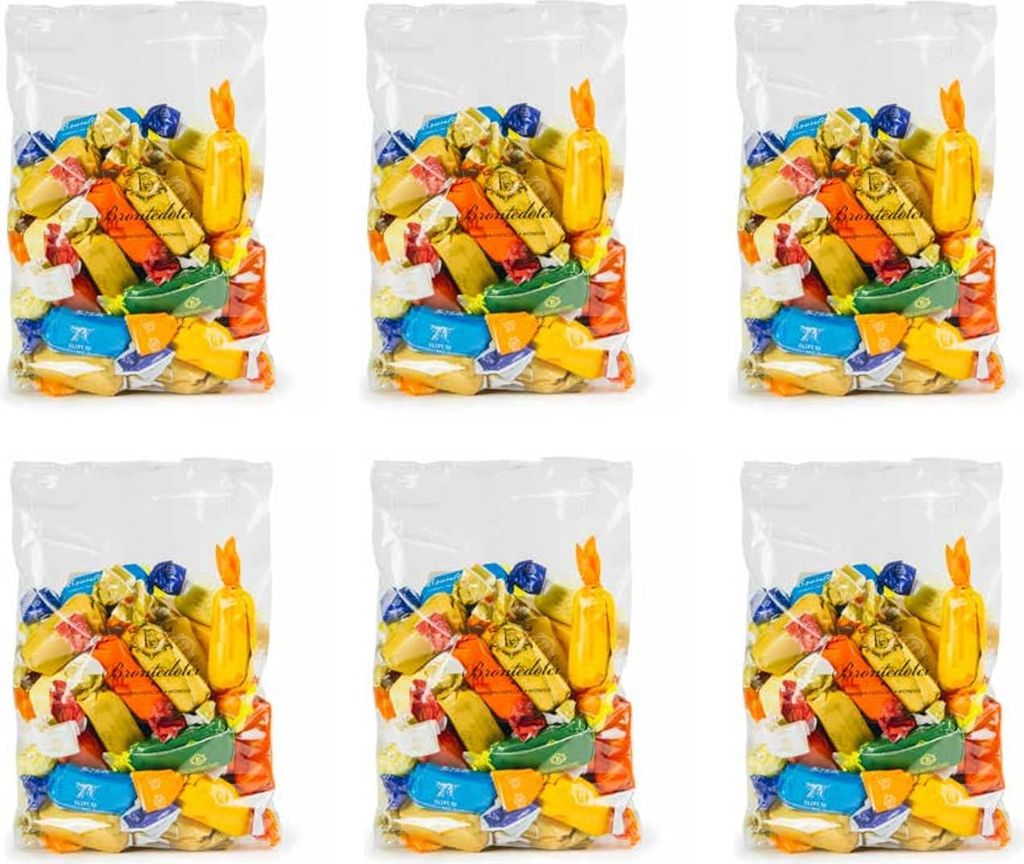 6x Brontedolci Brontoncini Torroncini Morbidi Assortiti alla Mandorla Weiches Nougat mit Mandel Verschiedene Sorten 250g Beutel