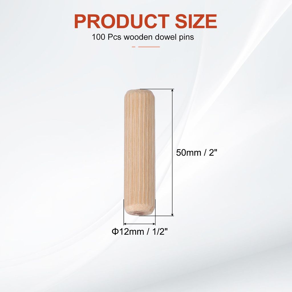 100 Stš¹ck 12 x 50mm Holzdš¹bel Set, Holzrillendš¹bel Riffelholzdš¹bel Holzstifte Dš¹bel Set Gerillte Holzš¹belstifte Dš¹bel Holz mit...