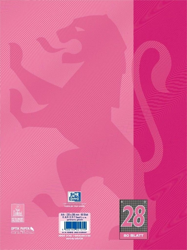 Collegeblock Touch A4+ kariert 80 Blatt Optik-Paper pink Packung mit 10 Stück