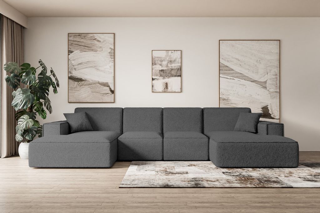 ALTDECOR Ecksofa in U-Form Corner Sofa Bett Eckcouch Couch L-Form Wohnlandschaft Cauchsofa SIERRA-U - 349x169x80 cm Grau -