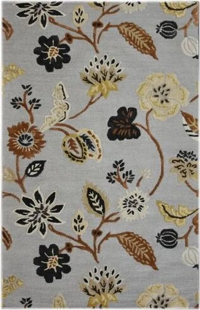 Grand Tapis Fleurs Argent 122x183 pour Salon et Chambre à Coucher